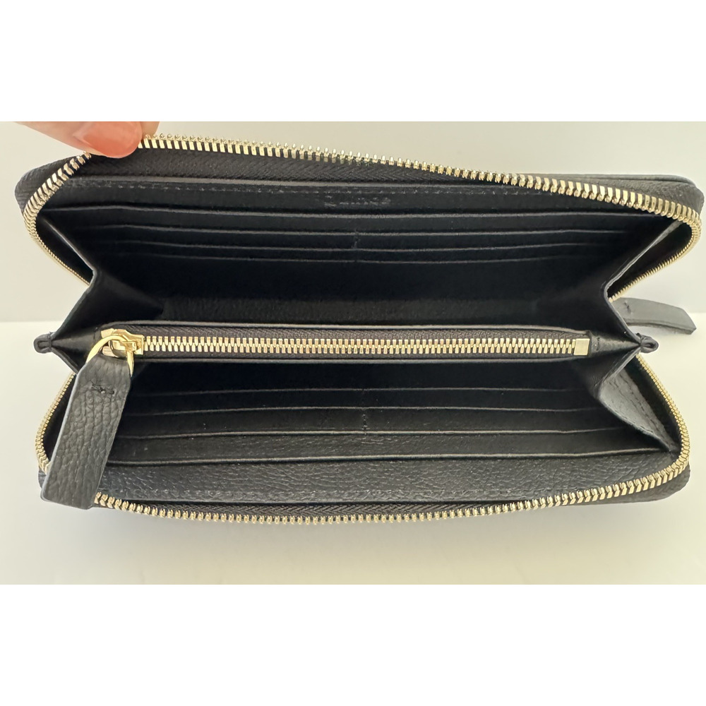 NWOT Quince Italian Pebbled Leather Continental Wallet Black Zip Close - Picture 3 of 7